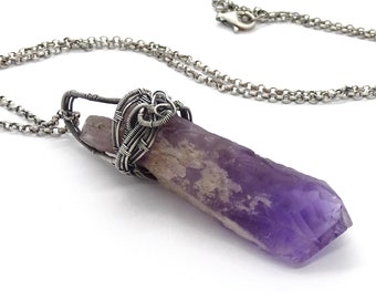 Natürliche Amethyst Halskette, einzigartige Halskette, roher Amethyst Schmuck, Amethyst Edelstein Anhänger, Geschenk für Frauen, lila Halskette