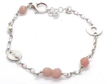 Rosa Opal Silber Armband, elegante Pastellfarbe Schmuck, charmanter und mädchenhafter Schmuck, geschmackvolles Geschenk für sie, Sterling Silber Kettenarmband