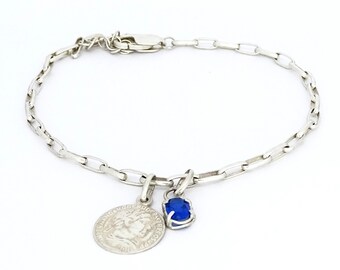 Pulsera de plata delicada, joyería de monedas de plata, pulsera de cadena delgada, pulsera de pedrería minimalista, pulsera elegante para un regalo