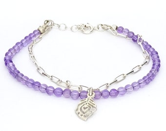 Amethyst Harmonie Armband, SilberKette Schmuck, elegantes modisches Design, silber handgemachter Geschenkschmuck, lila Armband für Geschenk,