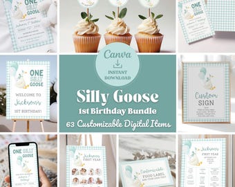 One Silly Goose 1st Birthday Party Bundle: Editable Invitation Templates (Digital Download)