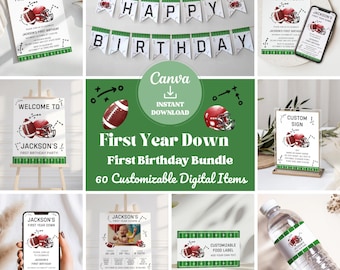 First Year Down Birthday Party Bundle: Football Theme (Digital Download)
