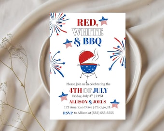 Red White & BBQ 4th of July Invitation: Editable Party Template (Digital Download