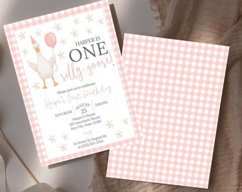 Silly Goose First Birthday Invitation: Editable Digital Template (5x7" and Mobile Size)