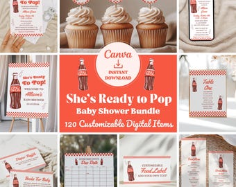She's Ready to Pop Baby Shower Invitation Bundle: DIY Party Decor (Digital Download)