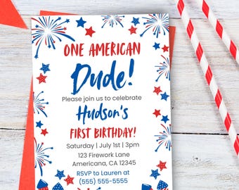 Inbjudan till 1-årsdagen One American Dude: Patriotisk fest (digital mall 5x7"