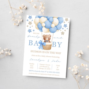 Bearly Wait Baby Shower Invitation: Hot Air Balloon Theme (Digital Invitation Template