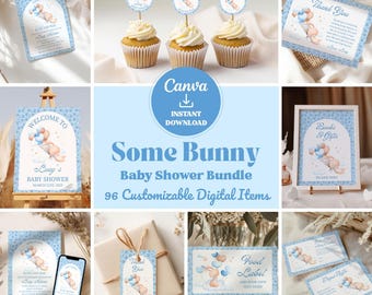 Blue Some Bunny Baby Shower Bundle: Invitation & Party Decor (Digital Download