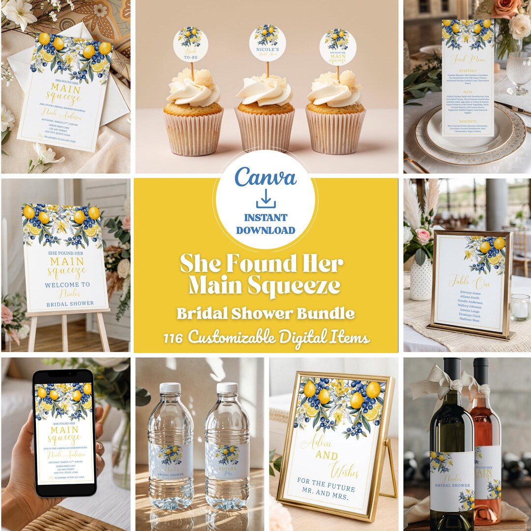 She Found Her Main Squeeze Bridal Shower Invitation Bundle: Lemon Theme ...
