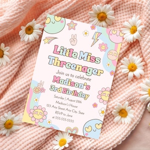 Little Miss Threenager Birthday Invitation, Threenager Birthday, Threenager Invitation, Birthday Invite, Editable Template, Digital Invite