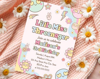 Little Miss Threenager Birthday Invitation: Girly Glam Party (Digital Invite)