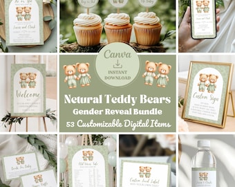 Neutral Teddy Bears Gender Reveal Invitation Bundle: DIY Party Decor (Digital Download)