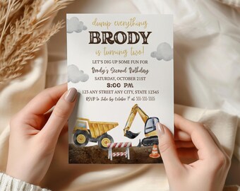Construction Birthday Invitation: Dump Truck Theme, Editable Template (Digital Download)