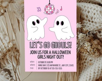Girls Night Halloween Invitation: Let's Go Ghouls Digital Invite (5x7 & Mobile Size Canva Template)