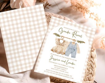 Boho Baby Clothes Gender Reveal Invitation (Digital Invitation)