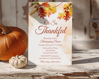 Thanksgiving Dinner Invitation: Autumn Leaves Design (Digital Invite)