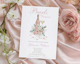 Pearls and Prosecco Bridal Shower Invitation: Book Theme (Digital Invite, Editable Template)