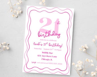 Pink Minimalist 21st Birthday Invitation: Editable Party Template (Digital Download)