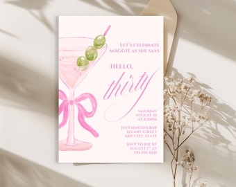 Hello 30 Pink Martini Invitation: Thirtieth Birthday, Editable Template (Digital Download)