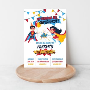Superhero Birthday Party Invitation: Editable Digital Template