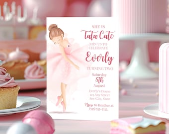 Ballerina Birthday Invitation, Tutu, Editable Template (Digital Download)