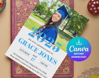 Photo Graduation Party Invitation Template: Editable Canva Design (Digital)
