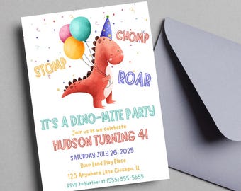 Dino-Mite Birthday Invitation: Editable Dinosaur Party Invite (Digital Download)