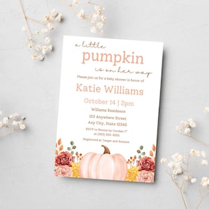 A Little Pumpkin Is On The Way Baby Shower Invitation, A Little Pumpkin Baby Shower, Baby Shower Invite, Baby Shower, Editable Invite