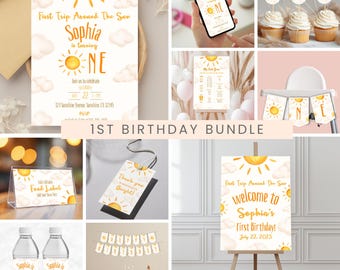First Trip Around the Sun Birthday Invitation Bundle (Digital Download)