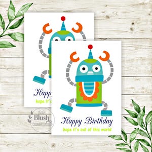 Robot Birthday Printable Card,fun Birthday Card,greeting Cards ...