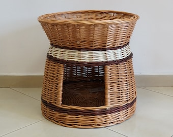 Lit pour animal de compagnie en osier tressé à la main : panier naturel pour chat ou petit chien, fabriqué en Pologne