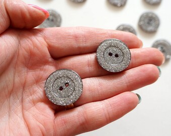 buttons pack,  shiny brocade buttons, silver gray buttons 2 hole