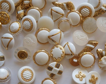 mix buttons set white gold 65 pieces different MEDIUM decorative buttons for decoration to sew sweet cute buttons mix