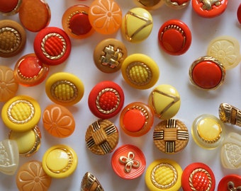 buttons set mix decorative button 65 pieces yellow orange MEDIUM size 100 grams  buttons for decoration to sew sweet cute buttons mix