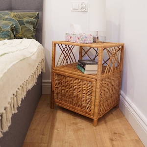 Wicker Bedside Table Night Stand Cabinet Table With Door