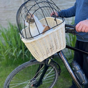 Handmade Wicker Bicycle Basket: Large Pet Carrier with Metal Grille