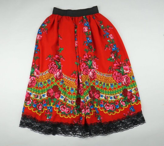 Floral Skirt Red Folk Roses Lace Maxi Dress LARGE Size - Etsy