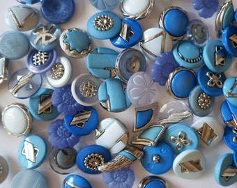 decorative buttons set blue tone 65 pieces mix colored buttons for decoration MEDIUM to sew sweet cute buttons mix