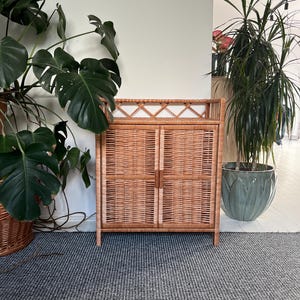 Handmade Wicker Cabinet with Doors – Lightweight Eco-Friendly Storage Cupboard, Natural Pine & Wicker Furniture