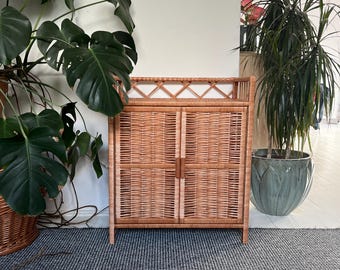 Wicker Cabinet with Doors – Lightweight Eco-Friendly Storage Cupboard, handmade woven Natural Pine & Wicker Furniture
