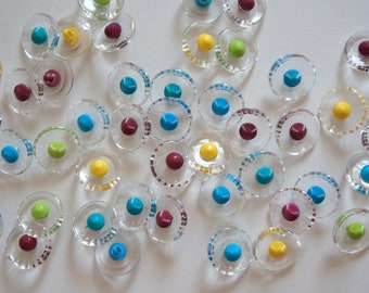 transparent buttons set,45 pieces, mix colored, LARGE buttons to sew sweet cute buttons mix