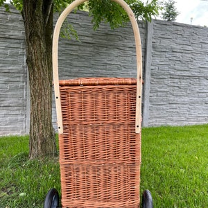 shopping Trolley basket wicker, handmade shopping trolley basket, ecological wheels wicker natural basket, storage,gif basket for her him image 9