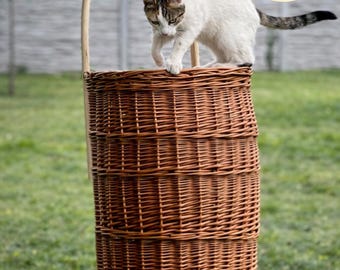 Large Wicker Shopping Trolley Basket on Wheels Handmade Boho Market Cart Natural Storage Poland