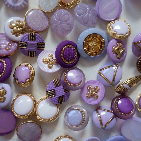 Boutons à tige, ensemble de boutons décoratifs violets lilas, 65 pièces moyen, boutons à décorer à coudre jolis boutons