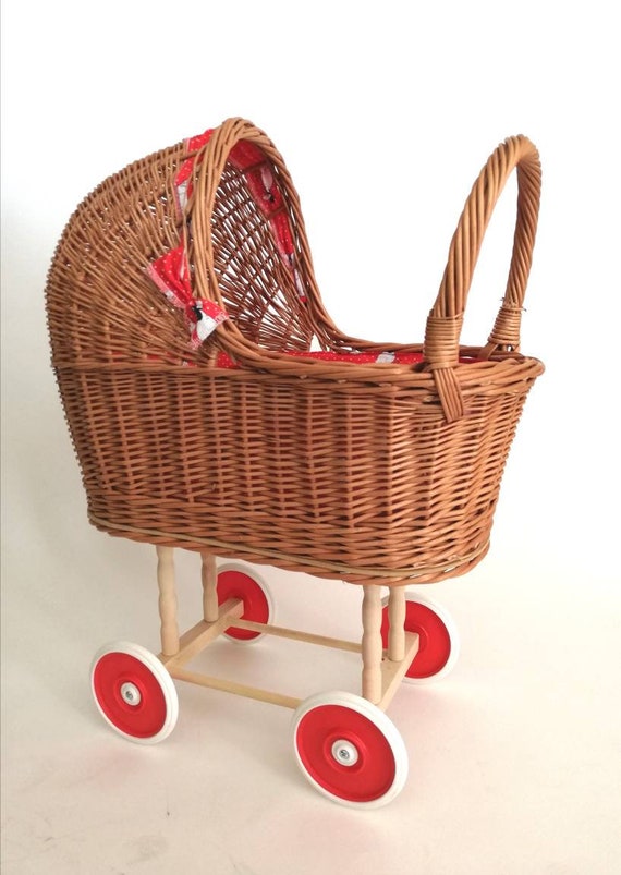 rattan doll stroller