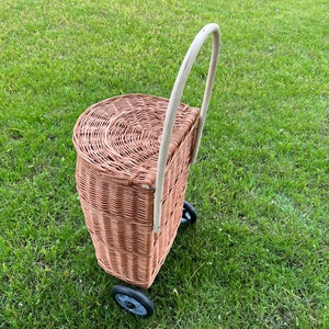 shopping Trolley basket wicker, handmade shopping trolley basket, ecological wheels wicker natural basket, storage,gif basket for her him image 4