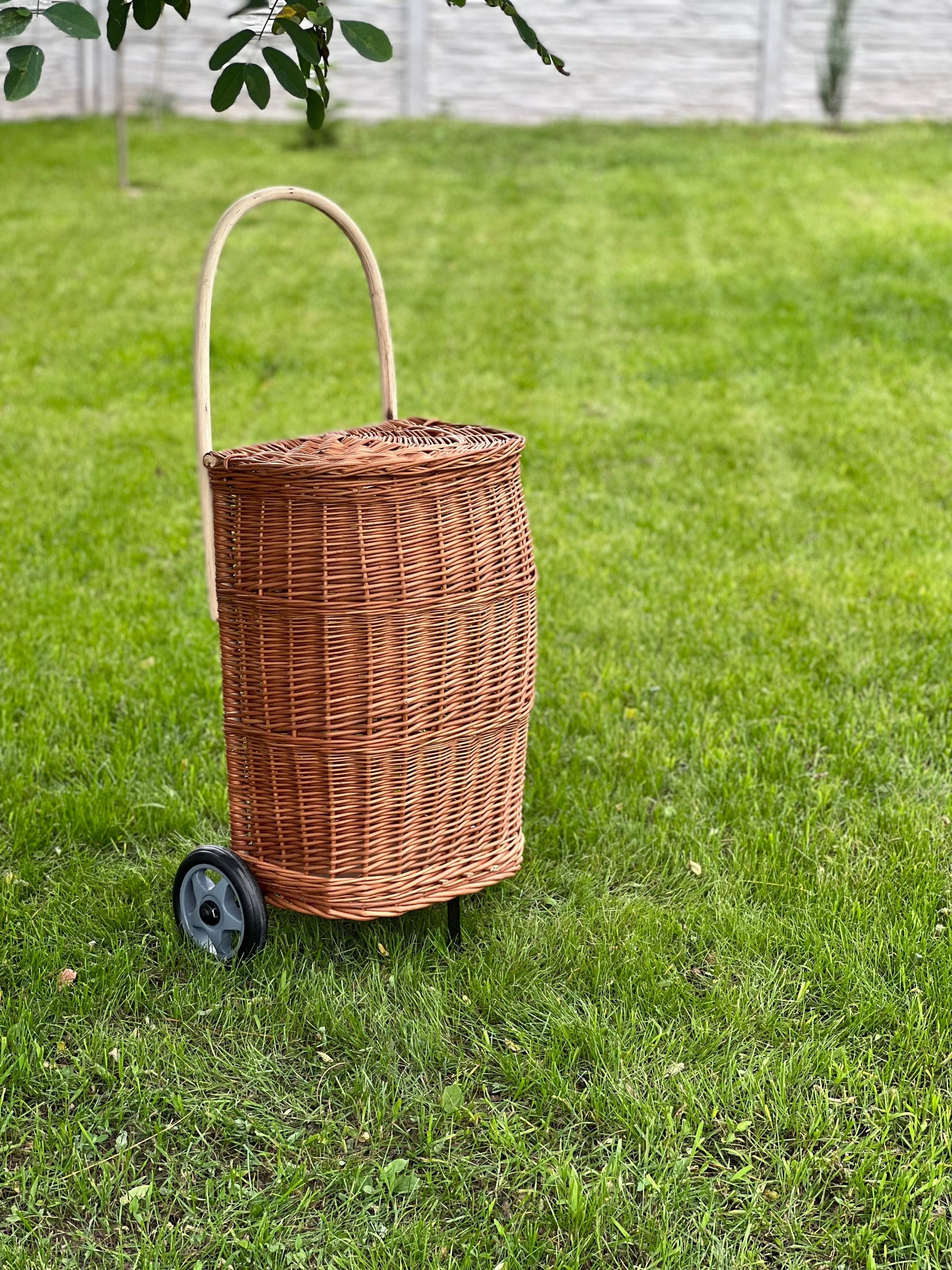 Shopping Trolley Basket Wicker, Handmade Shopping Trolley Basket