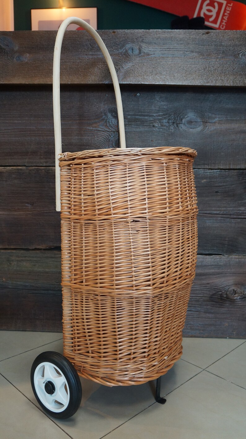 Carro de la compra de mimbre sauce de la cesta cesta de las | Etsy