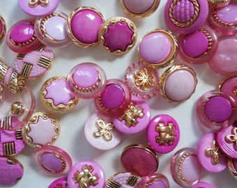 buttons set mix 65 pieces pink red tone MEDIUM buttons for decoration to sew sweet cute buttons mix