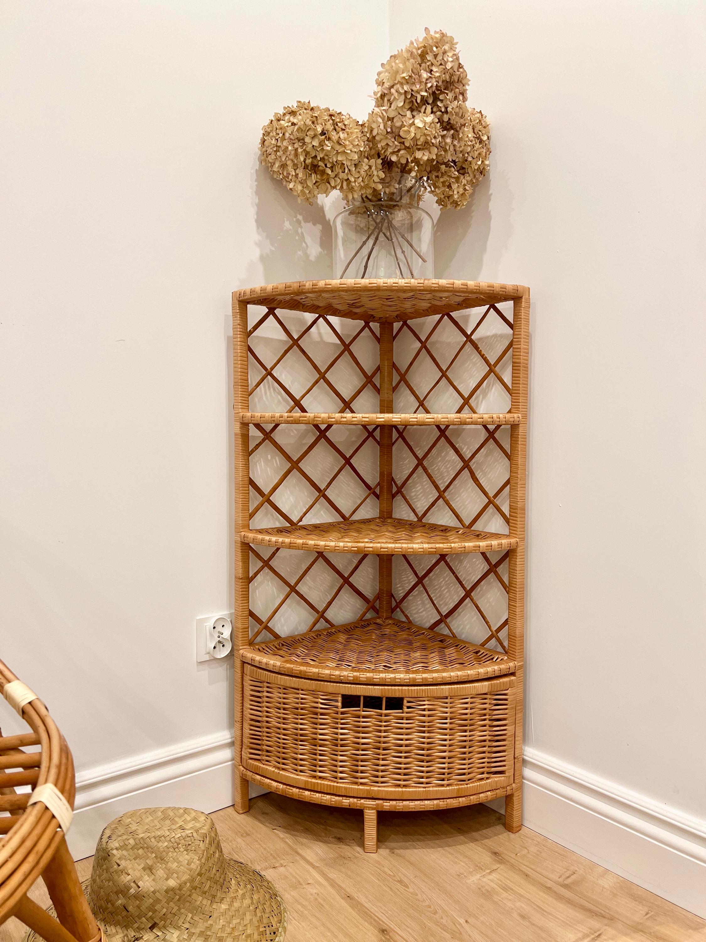 Wicker corner shelf unit discount